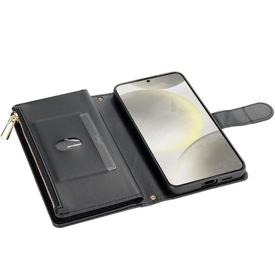 Husă cu clapetă pentru Samsung Galaxy S25 Edge, Rhombus Crossbody Leather, negru
