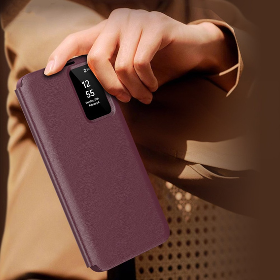 Husă cu clapetă pentru Samsung Galaxy S25+ Plus, Smart View Wallet, maroon