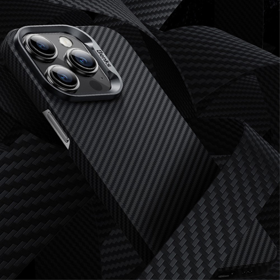 Carcasa BENKS Kevlar pentru iPhone 15 Pro Max, pentru MagSafe, Carbon Fiber, negru