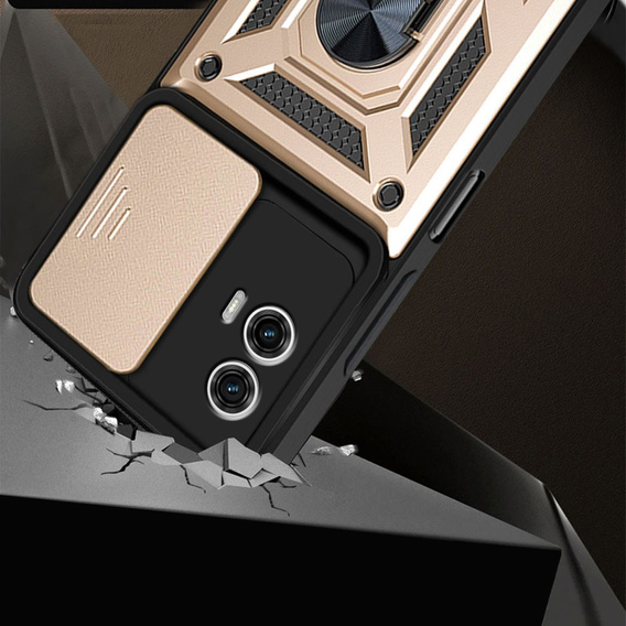 Husă blindată pentru Motorola Moto G73 5G, CamShield Slide, de aur