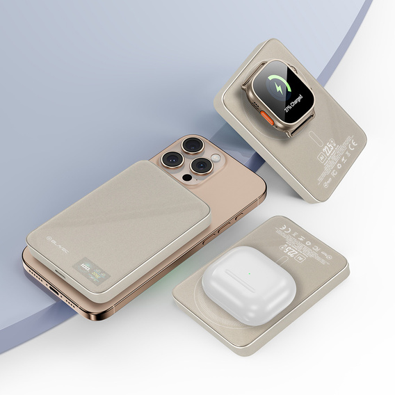 Power Bank 10000mAh Slim 22.5W MagSafe 3-in-1 pentru iPhone 12-17, AirPods, Apple Watch și smartphone-uri cu încărcare inductivă