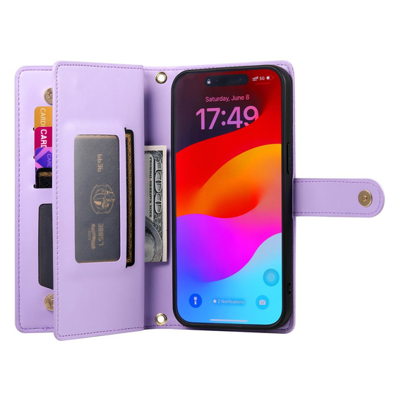 Cu clapetă pentru Oppo Reno 13 Pro 5G, Wallet Zipper Pocket, violet