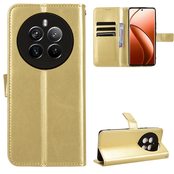 Cu clapetă pentru Realme 12 Pro 5G / 12 Pro+ 5G, Crazy Horse Wallet, de aur