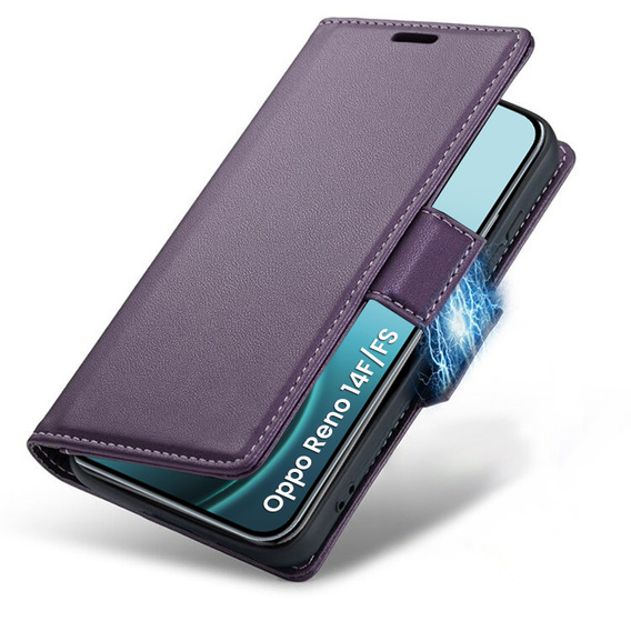 Husă pentru Oppo Reno 14 F / 14 FS, ERBORD Glossy Litchi, portofel cu clapetă, violet