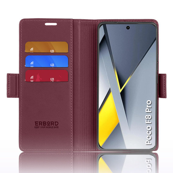 Husă flip ERBORD Glossy Litchi pentru Xiaomi Poco F8 Pro