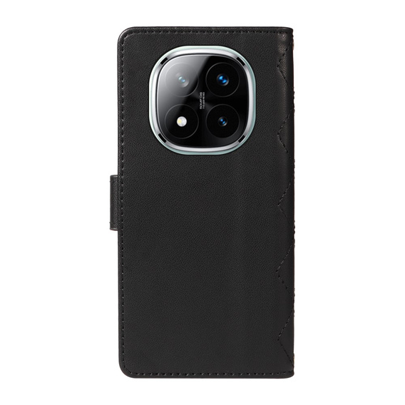 Husă cu clapetă pentru Xiaomi Redmi Note 14 Pro 5G / Xiaomi Redmi Note 14 Pro+ 5G / Xiaomi Poco X7 5G, Rhombus Crossbody Leather, negru