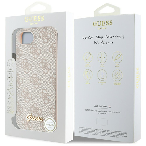 GUESS Huse pentru iPhone 16E, 4G Metal Gold Logo, roz