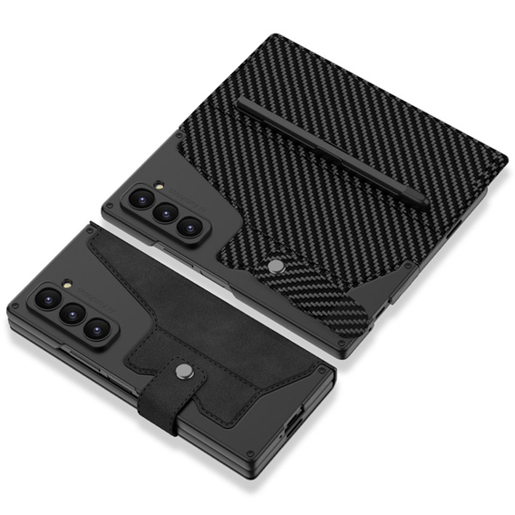 Carcasă portofel cu clapetă negru carbon pentru Samsung Galaxy Z Fold 7 5G