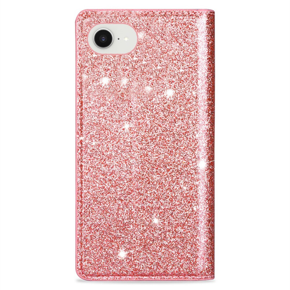 Carcasa flip pentru iPhone 16E, Card Slot Glittery, roz