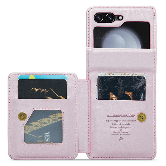 Husa cu clapetă CASEME pentru Samsung Galaxy Z Flip5 5G, Litchi Wallet, roz