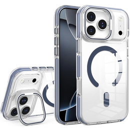 Husă pentru iPhone 17 Pro, pentru MagSafe, cu suport, transparentă cu inserții albastru marin