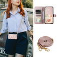 Husă cu clapetă pentru Samsung Galaxy S25 FE, Rhombus Crossbody Leather, roz rose gold