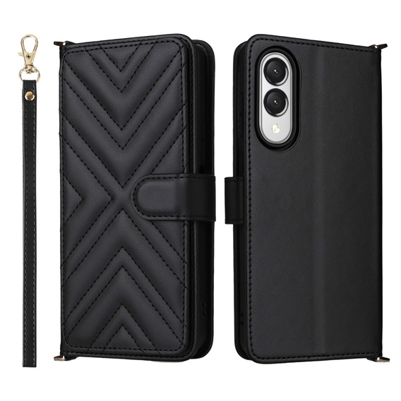 Carcasă cu clapetă pentru Samsung Galaxy S25 Edge, Crossbody Leather Wallet, negru