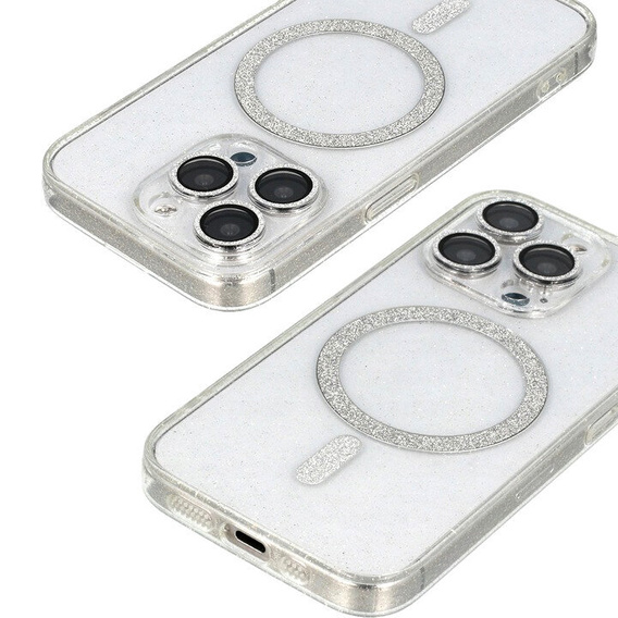 Husă pentru iPhone 16 Pro, ERBORD Glitter MagSafe, transparentă + Sticlă pentru ecran