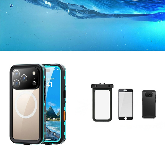 Husă pentru iPhone 17 Pro, impermeabilă IP68, SHELLBOX MagSafe, albastru