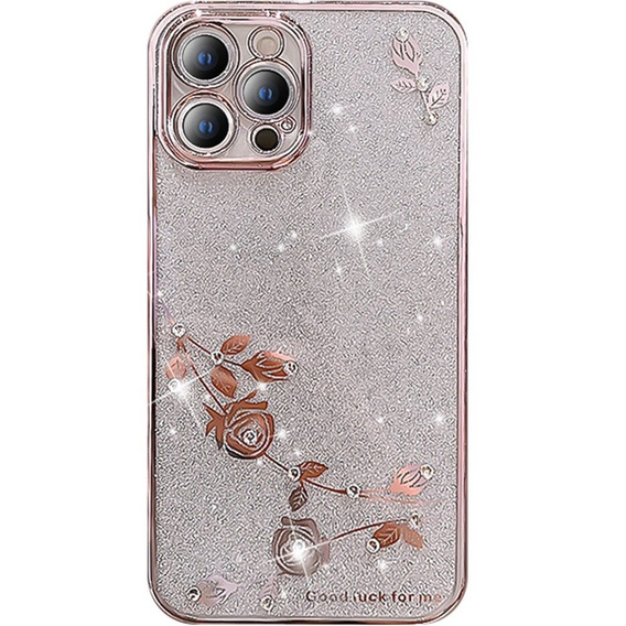 Husă pentru iPhone 13 Pro, Glitter Flower, roz rose gold