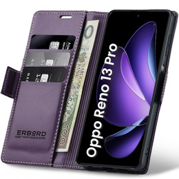 Husă pentru Oppo Reno 13 Pro, ERBORD Glossy Litchi, portofel cu clapetă, violet