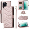 Carcasă cu clapetă pentru Honor 400 5G, Crossbody Leather Wallet, roz