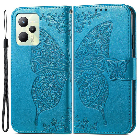 Cu clapetă pentru Realme C35, Butterfly, albastru