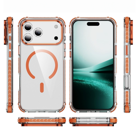 Carcasă blindată pentru MagSafe transparent cu laturi portocalii pentru iPhone 17 Pro