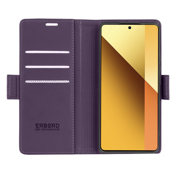 Husă pentru Xiaomi Redmi Note 13 5G, ERBORD Glossy Litchi, portofel cu clapetă, violet