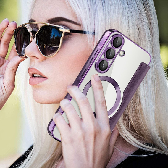 Cu clapetă pentru Samsung Galaxy A56, RFID Wallet MagSafe CamShield, violet