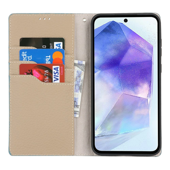 Cu clapetă pentru Samsung Galaxy S25+ Plus, Litchi Skin Grain, albastru