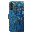 Cu clapetă pentru Samsung Galaxy A14 4G/5G, Wallet, Sakura, albastru