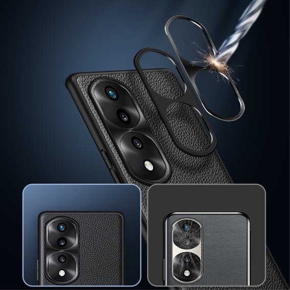 Husă din piele pentru Honor 70 5G, leather hybrid, negru