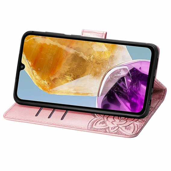 Cu clapetă pentru Samsung Galaxy M15 5G, Butterfly, roz rose gold