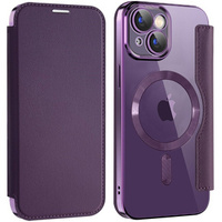 Cu clapetă pentru iPhone 15, RFID Wallet MagSafe CamShield, violet