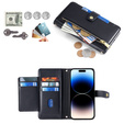 Cu clapetă pentru iPhone 14 Pro Max, Wallet Zipper Pocket, negru