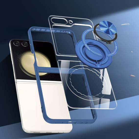 Husă pentru Samsung Galaxy Z Flip7 FE / Z Flip6, Corners Dropproof, pentru MagSafe, transparent / albastru marin