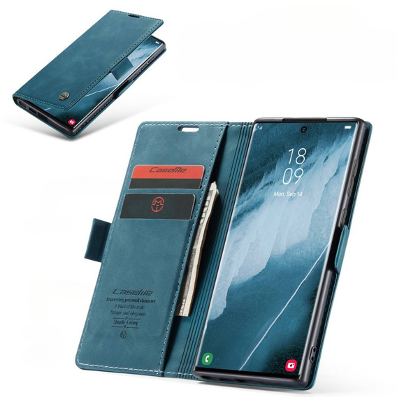 Husa CASEME pentru Samsung Galaxy S22 Ultra, Leather Wallet Case, verde