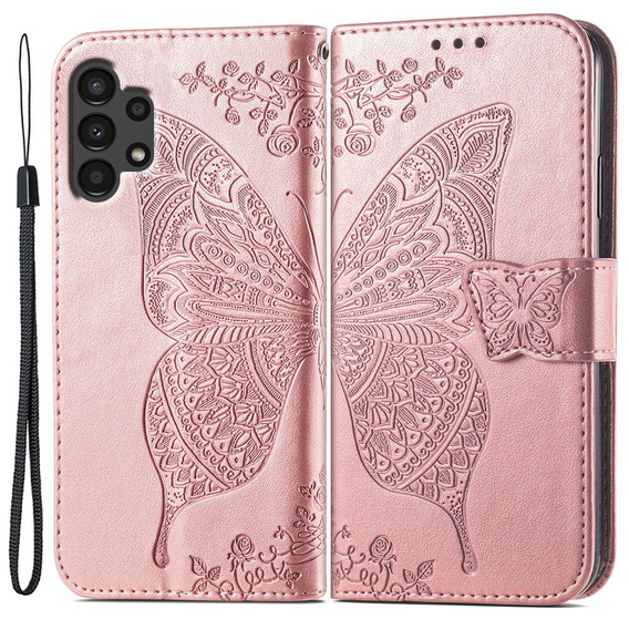 Cu clapetă pentru Samsung Galaxy A13 4G, Butterfly, roz