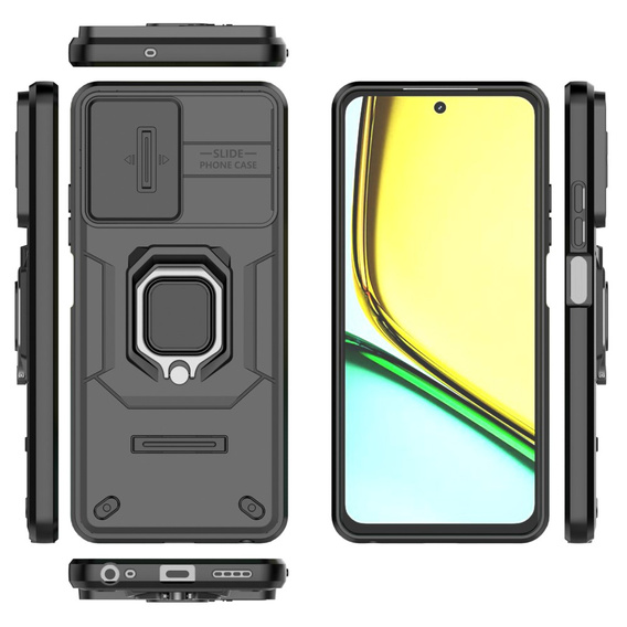 Husă pentru Realme C67 4G, KickStand Camera Lens, negru