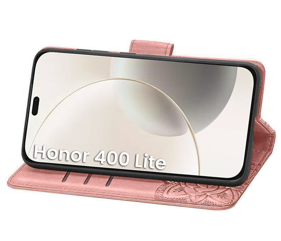 Cu clapetă pentru Honor 400 Lite, Butterfly, roz rose gold