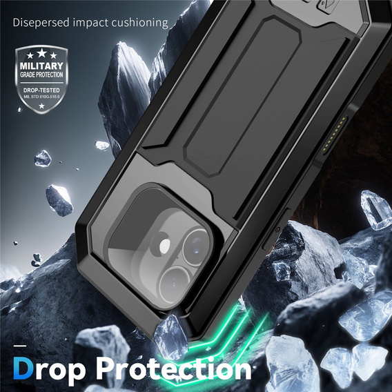 Husă blindată R-JUST cu protecție pentru ecran și suport pentru iPhone 17