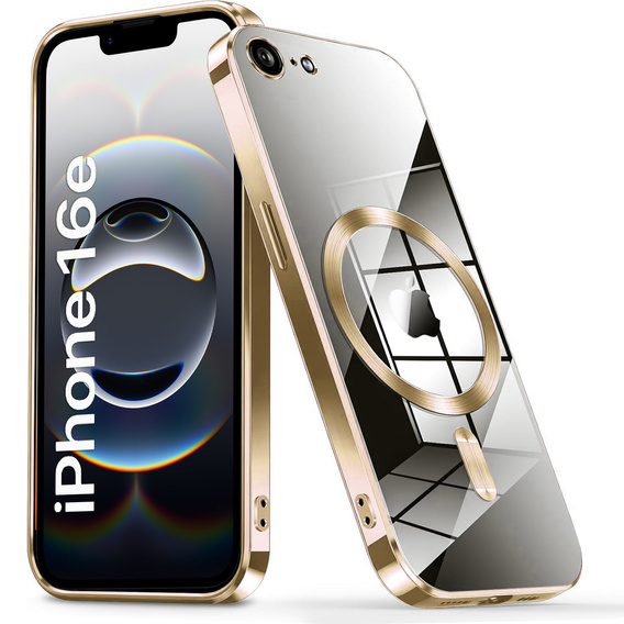 Husă pentru iPhone 16E, Electro MagSafe, de aur + Sticlă pentru ecran