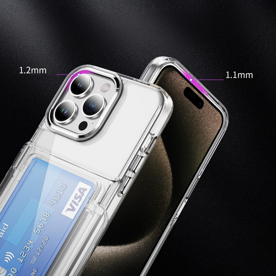 Husă pentru iPhone 16 Pro, Card Holder Kickstand, transparent
