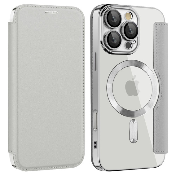 Cu clapetă pentru iPhone 16 Pro Max, RFID Wallet MagSafe CamShield, de argint