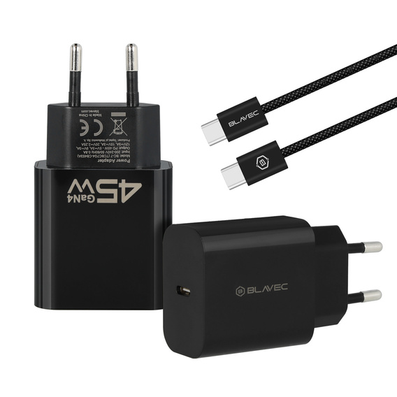 Blavec GaN4 45W USB-C PD/QC încărcător de rețea cu USB-C - cablu USB-C pentru dispozitive cu USB-C: smartphone-uri, tablete și laptopuri ușoare