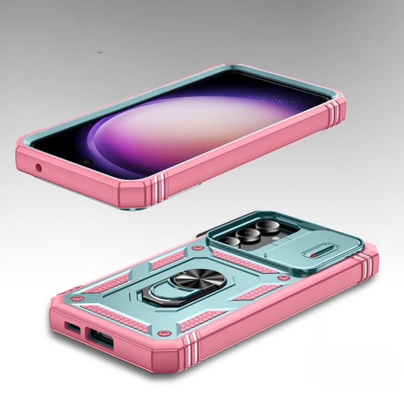 Husă blindată pentru Samsung Galaxy S23 FE, CamShield Slide, verde / roz