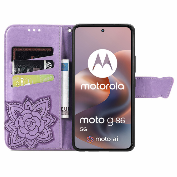 Cu clapetă pentru Motorola Moto G86 5G, Butterfly, violet