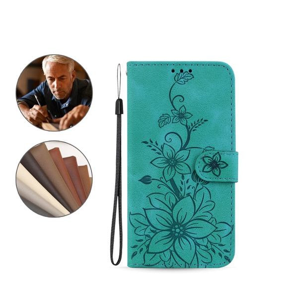 Cu clapetă pentru Oppo A60, Lily Flower, verde