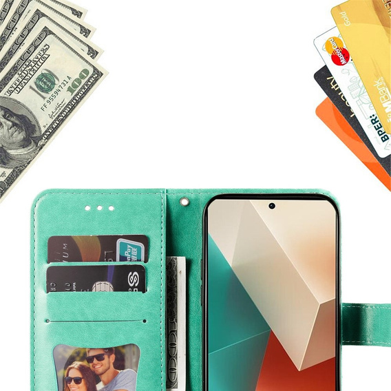 Cu clapetă pentru Xiaomi Redmi Note 13 5G, Mandala, verde
