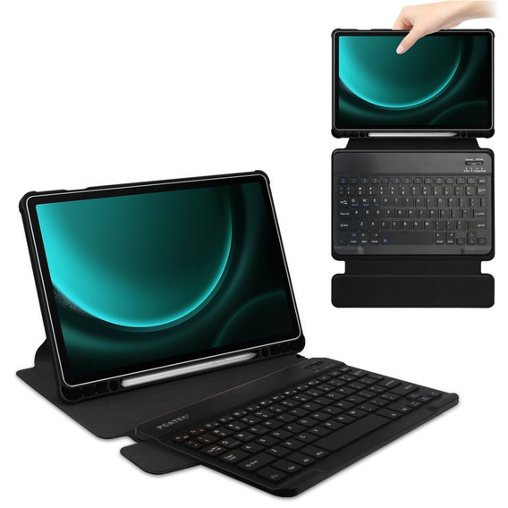 Husă pentru tastatură pentru Samsung Galaxy Tab S9 FE+ Plus, Rotary 360° Leather, negru