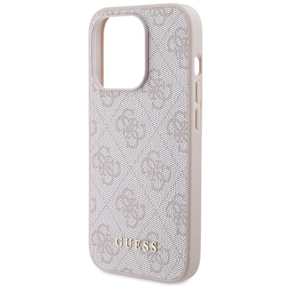 GUESS Huse pentru iPhone 15 Pro Max, 4G Metal Gold Logo, roz