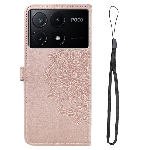 Cu clapetă pentru Xiaomi Poco X6 Pro 5G, Mandala, roz rose gold