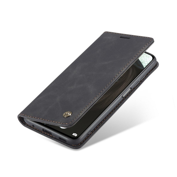 Husa CASEME pentru Xiaomi Redmi Note 10 Pro, Leather Wallet Case, negru